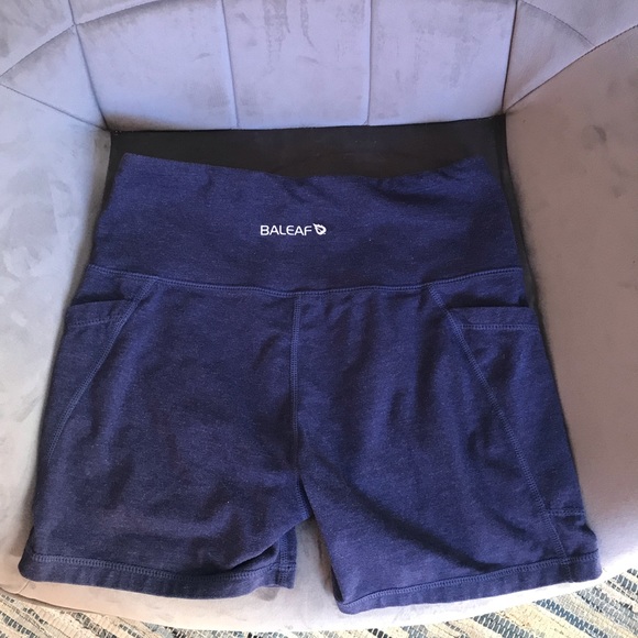 Baleaf side pocket high waist heathered blue biker shorts - Picture 4 of 14